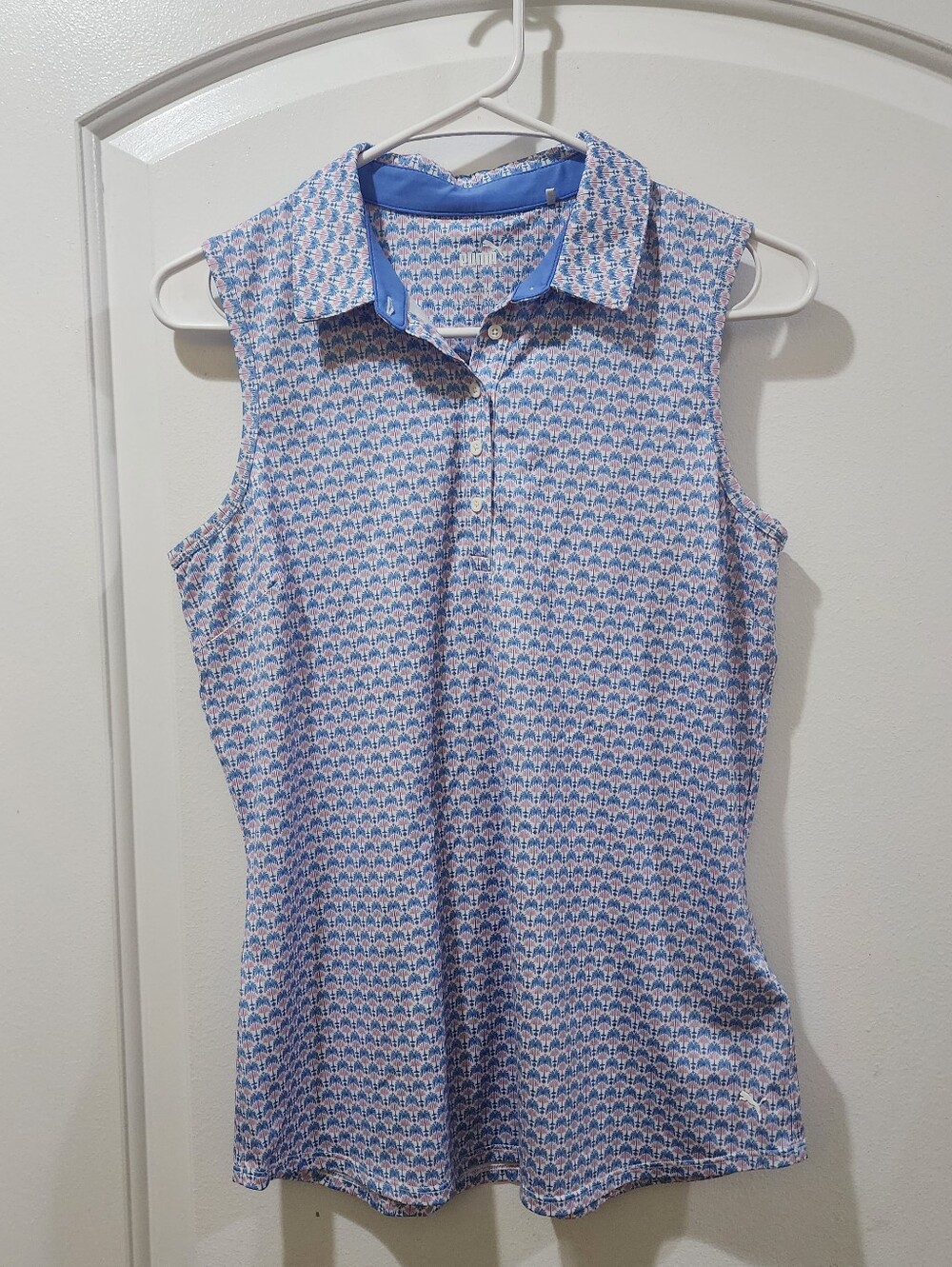 Puma Women's Printed Sleeveless Activewear Pullover Button Down Polo Small S